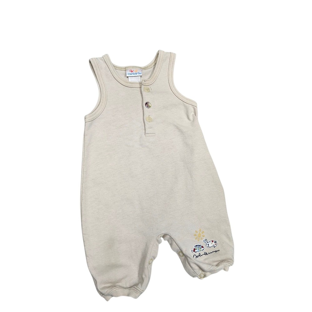 Carter's John Lennon 1999 Baby Tan Sun Bunny Embroidered Sleeveless Romper 0-3M